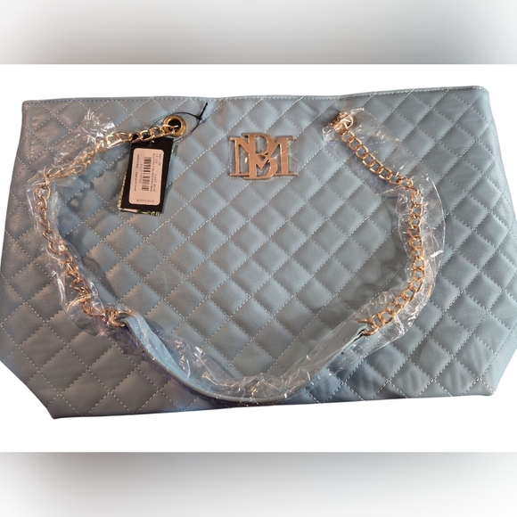 NWT Badgley Mischka Quilted Tote Bag with Gold Chain (BMH-108 Light Blue) - Picture 1 of 7